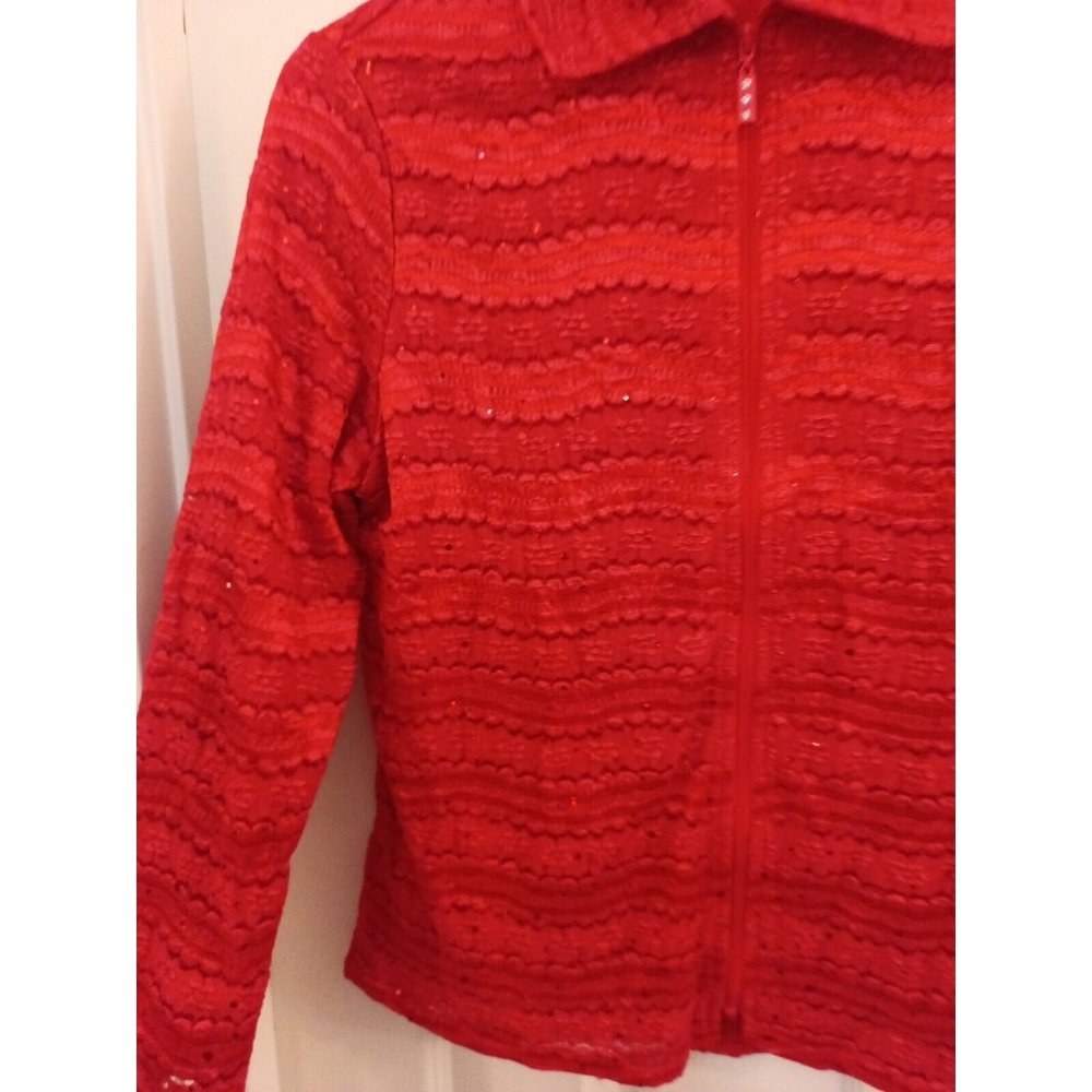 Womens Draper's & Damon's Elegant Sequin Red Lightweight Lined Zip Jacket PSmall - Picture 5 of 9